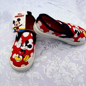 Disney Mickey Mouse Toddler Boy's Red Polka Dot Slip-On Canvas Shoes Size 7